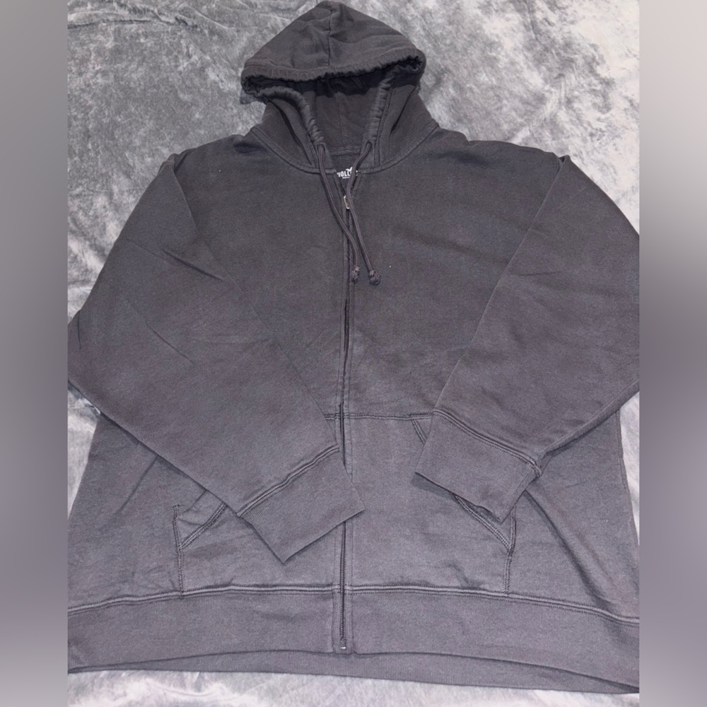 Hollister Men's Charcoal Zip-Up Sweater